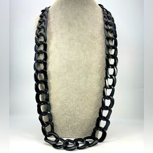 Chunky Black Acrylic Link Statement Necklace with Gold Clasp